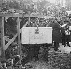 The cornerstone of the Insurance Building was laid in 1920. Insurance Building cornerstone.jpg