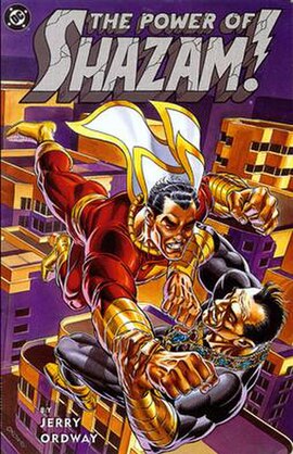 Cover art from the trade paperback edition of The Power of Shazam! graphic novel (released in 1995), art by Jerry Ordway.