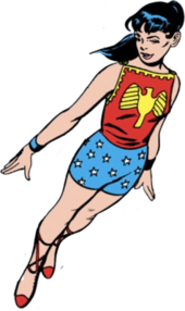 Wonder Girl's original costume was patterned after Wonder Woman's. Art by Bruno Premiani, from The Brave and the Bold #60 (June 1965). Donna Troy - The Brave and the Bold v.1-60 (1965).png