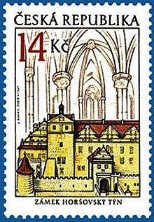 A 2009 stamp of the Czech Republic depicting a castle in Horsovsky Tyn. 2009 stamp Czech Republic.jpg