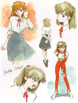 Early designs for Asuka by mangaka Yoshiyuki Sadamoto, first published in 1993
