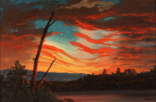Our Banner In The Sky (1861) both oil and lithograph by Frederick Edwin Church – a colorful sunset interpreted to reflect divine support for the Union during the American Civil War