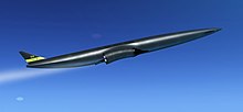 A computer-generated image of the Skylon spaceplane climbing to orbit.