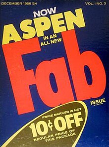 Aspen, volume 1 issue 3, 1966, designed by Andy Warhol and David Dalton. Aspen magazine cover.jpg