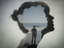 The music video of "Style" features silhouettes--seen here is a scene of Swift overlaid on a shot of a similarly shaped cave and her love interest--which critics compared to the opening sequence of True Detective. Style taylor swift video.png