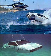 The Lotus Esprit as seen diving into the sea and then in submarine mode