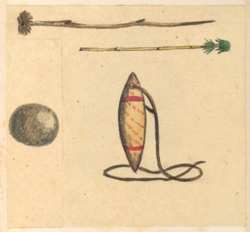 1855 illustration by William Anderson Cawthorne of Indigenous playthings from South Australia including a ball, referred to as pando
in the Kaurna language. Pando ball and Kandomarugutta sling, South Australian Indigenous people, illustration by William Anderson Cawthorne 1855.png