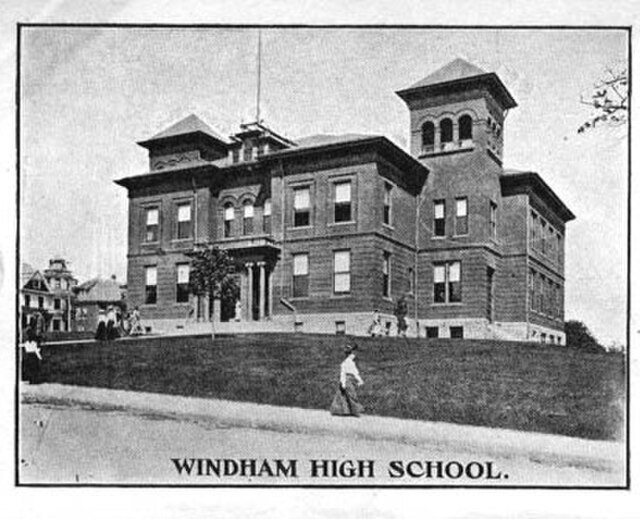 The old Windham High School building, located in Willimantic, Connecticut