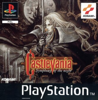 European packaging art featuring the game's protagonist, Alucard, drawn by Ayami Kojima