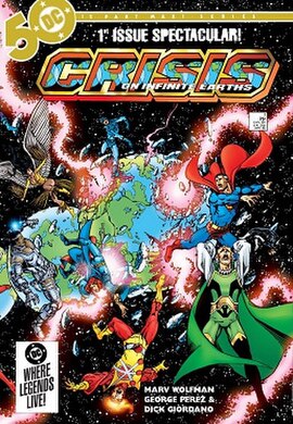 Cover of Crisis on Infinite Earths #1 (April 1985). Art by George Pérez.