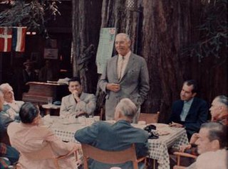 Bohemian Grove is a restricted 2,700-acre campground at 20601 Bohemian Avenue, in Monte Rio, California, United States, belonging to a private San Francisco–based gentlemen's club known as the Bohemian Club. In mid-July each year, Bohemian Grove hosts a more than two-week encampment of some of the most prominent men in the world.