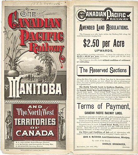 One of the CPR's land offerings, 1883