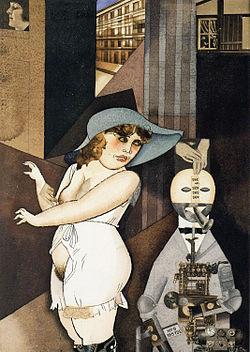 George Grosz, Daum marries her pedantic automaton George in May 1920, John Heartfield is very glad of it, Berlinische Galerie.jpg
