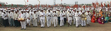 Thousands of people wearing Topi during Wari, Dehugaon, Maharashtra