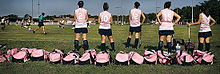 Granby's Field Hockey Team at a match against Cox High School. Field hockey team wearing pink for cancer awareness (Granby High School, Norfolk, Virginia).jpg