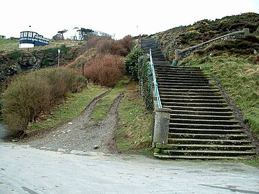 Lower remnant of the funicular railway which ran alongside the stairs to near the Camera Obscura (upper left) Funicular Douglas Head.jpg