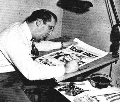 George Evans in 1953 at work on "Frank Luke!" for Frontline Combat #13 (July–August 1953).