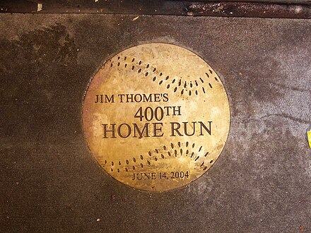 The plaque marking the landing point of Jim Thome's 400th career home run