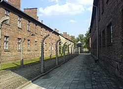 Prisoner blocks at Auschwitz camp