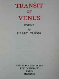 Cover from Transit of Venus, poetry written by Harry Crosby and published by Black Sun Press, in 1929.