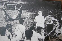 CBS cameraman Arthur Bonner and U.P. correspondent John Hlavacek rescue a satyagraha activist shot by Portuguese police on the Goa border on 15 August 1955. Protestorgoashot.jpg