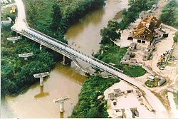 98m Mabey Logistic Support Bridge built by the Romanian Engineer Battalion. Construction time 6 days, completed on 6 July 1996. Loading MLC60. Doboj bridge.jpg