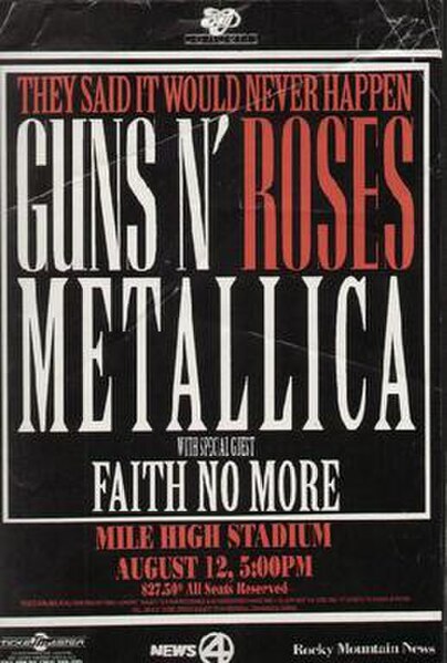 A poster for the concert on August 12, 1992 in Denver, Colorado, which was postponed due to James Hetfield's injuries in Montreal
