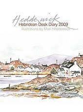 Cover of Hedderwick's Hebridean Desk Diary 2009, showing the style of her watercolour sketches Hedderwick Hebridean Desk Diary 2009.jpg