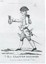 Maccaronis were 18th-century dandies. This example 1792 is from Sutton House Upper Clapton Macaroni.jpg