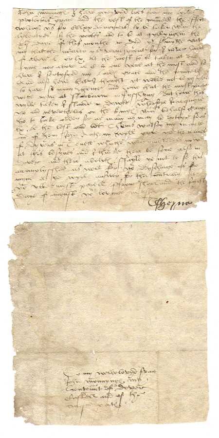 Letter from Sir Thomas Cheyne to John Monynge [Monyn], dated at Shurland, 1 August [1547–1549]. The letter relates to orders from the Lord Protector, 