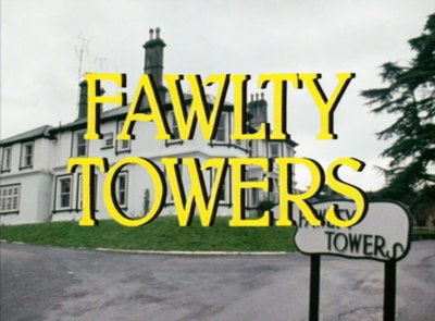 The "Fawlty Towers" sign in the background image varied (usually as an anagram) between episodes