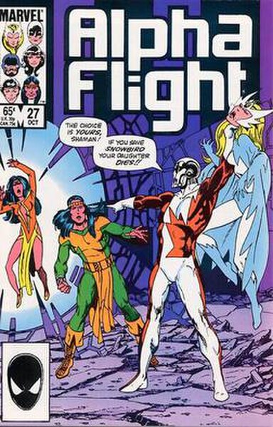 Shaman (second from left) on the cover of Alpha Flight #27, October 1985. Art by John Byrne.