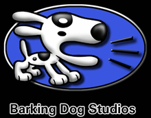 Barking Dog Studios's logo, designed by Sean Thompson, was mostly unchanged during the name's lifespan and was the motif for a neon sign in the company's reception area. Barking Dog Studios Logo.png