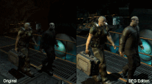 Comparison between Doom 3 and the remastered Doom 3: BFG Edition Doom 3 Doom 3 BFG Edition comparison.gif