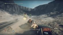 Game screenshot of a car chase through a canyon