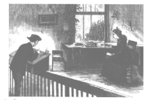 A Typical Depot Telegraph Station, 1870s. Source: "The Telegraph," Harper's Magazine, August 1873, 332. Woman operator Harpers 1870s.gif