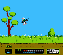 Duck Hunt. The game is viewed through the eyes of the protagonist; the player is using a light gun controller to target an on-screen duck. Duck hunt pic.PNG