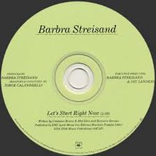 This is the label for the 45 single "Let's Start Right Now" by Barbra Streisand. The label art copyright is believed to belong to the label Sony Music.jpeg