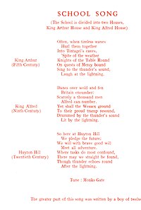 Huyton Hill school song printed for the Floodlight Review, June 1966 Huyton Hill School Song.jpg