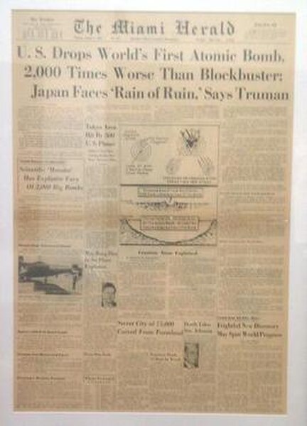 Miami Herald's August 7, 1945 edition covering the atomic bombings of Hiroshima and Nagasaki