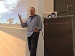 Paul Dourish making a presentation at ArtCenter College of Design in Pasadena, CA.