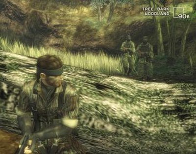 Metal Gear Solid 3: Snake Eater (2004) introduced camouflage to the stealth genre as can be seen with the "camo index" in the top-right corner.