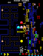 Level 256 in Pac-Man is considered to be unplayable due to a bug associated with an integer overflow in the game's code. Pac-Man split-screen kill screen.png