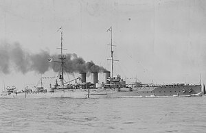 The Russian armored cruiser Rurik is an example of an armored cruiser. Russian cruiser Rurik NH 60712.jpg