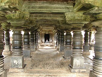 Open Mantapa with shining, lathe-turned pillars at Amrutesvara Temple, Amruthapura
