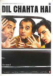 A theatrical release poster for Dil Chahta Hai, featuring the male lead cast.