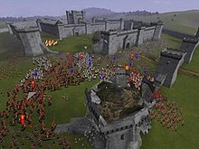 Siege battles are a new addition for the Total War series in Medieval: Total War. A castle can consist of several curtain walls; when breached the player must fight for control of the keep Medieval- Total War Sieges.jpg