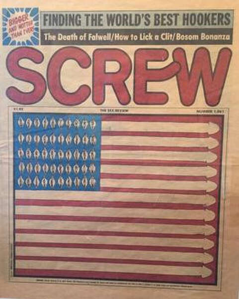 The cover of issue #1,061 (July 3, 1989), which replaced the stars and stripes of the U.S. flag with female and male genitals. Designed by Mikhail Arm
