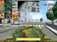 The player engaging in combat with an enemy tank. Tokyo Wars screenshot.png