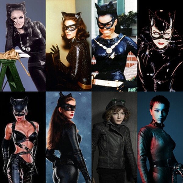 Actresses who have played Catwoman in live-action: (top) Julie Newmar, Lee Meriwether, Eartha Kitt, Michelle Pfeiffer (bottom) Halle Berry, Anne Hatha